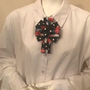 Polka dot and floral bow brooch